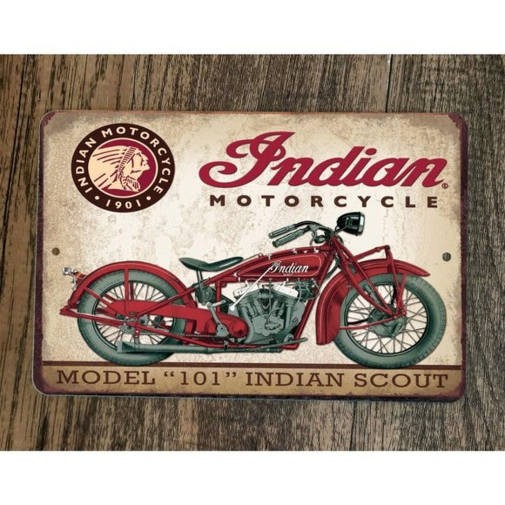 Scout Model 101 Indian Motorcycle 8x12 Metal Wall Garage Sign Poster